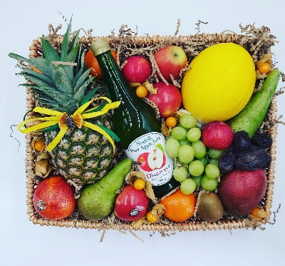Large  fruit and apple juice basket
