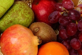 Seasonal fruit and chocolate gift basket